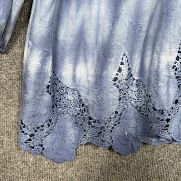 Reba Plus Size 2X Top Blouse Blue Tie Dye Cotton Peasant Buttons Embroidered - Picture 4 of 8